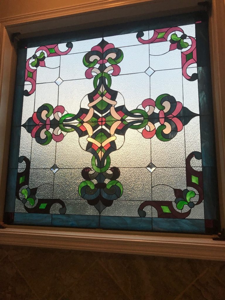 Exquisite Stained Glass Window Installed Over Bathtub for Beauty & Privacy