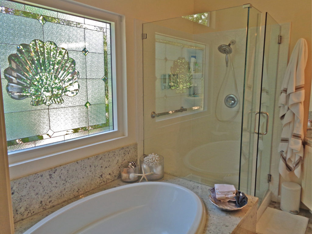 Elegant Beveled Scallop Shell Installed Over A Bathtub