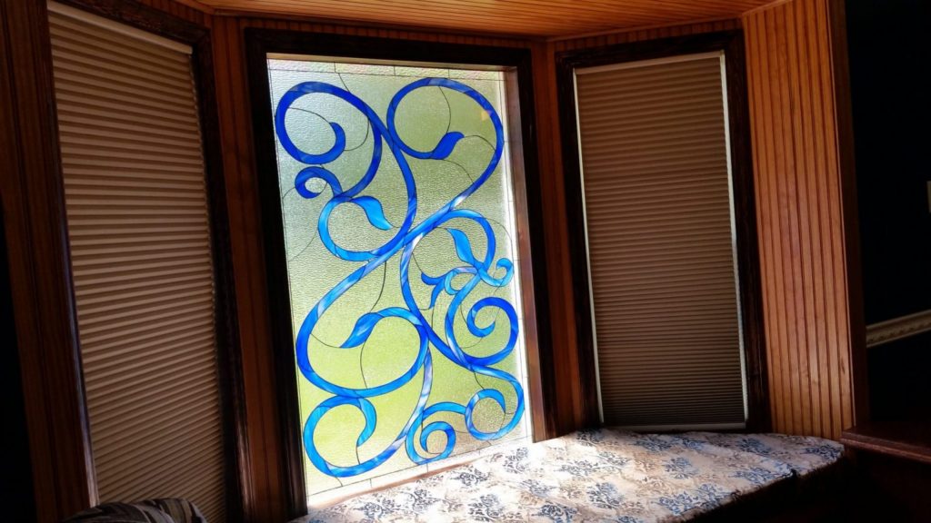 Blue Scrolls Decorative Stained Glass Windows