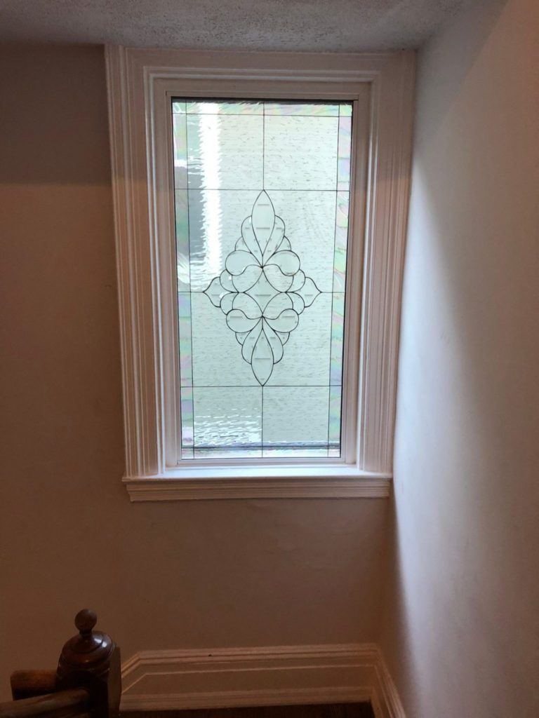 Lovely Stairway Beveled Glass Window With An Iridescent Border