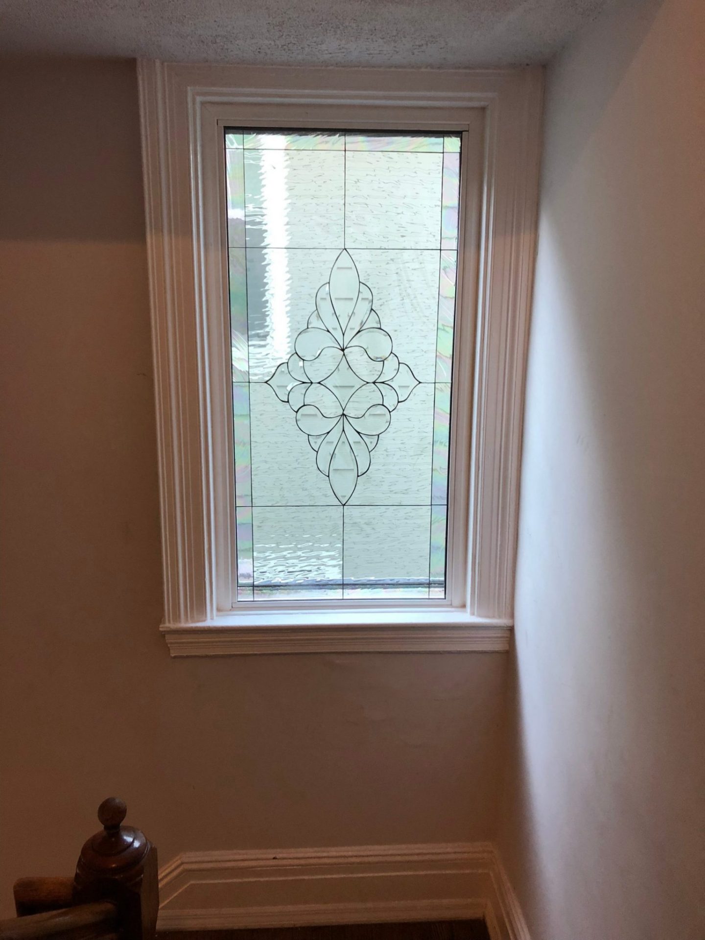 Lovely Stairway Beveled Glass Window With An Iridescent Border