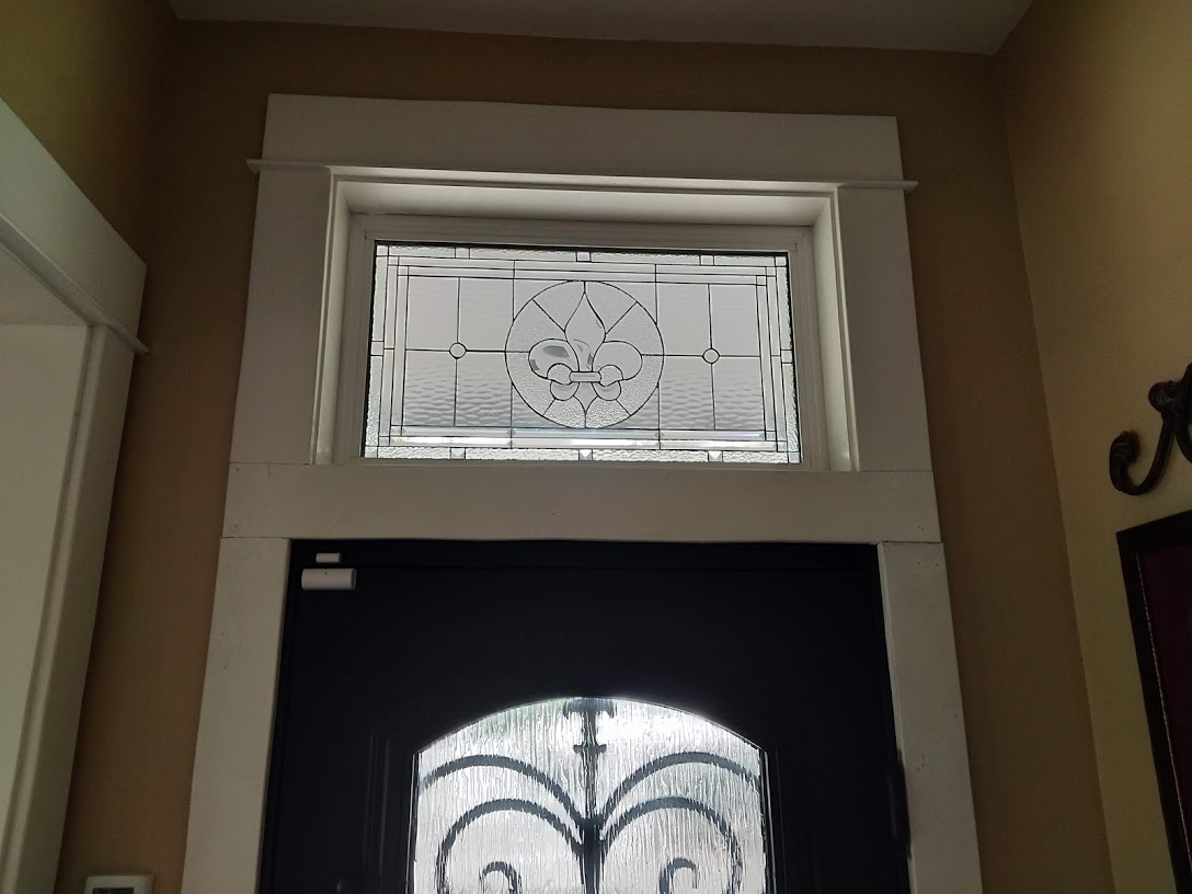 Classic Fleur De Lis Beveled Glass Entryway Transom Window