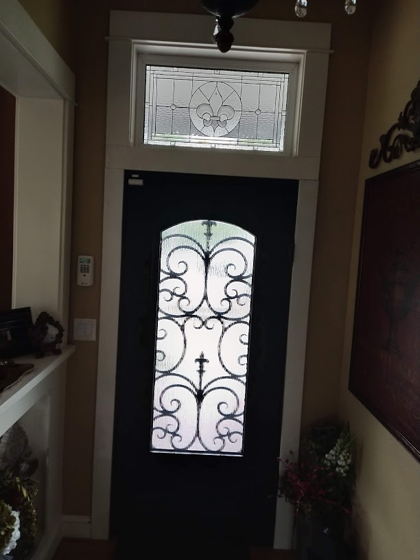 Classic Fleur De Lis Beveled Glass Entryway Transom Window