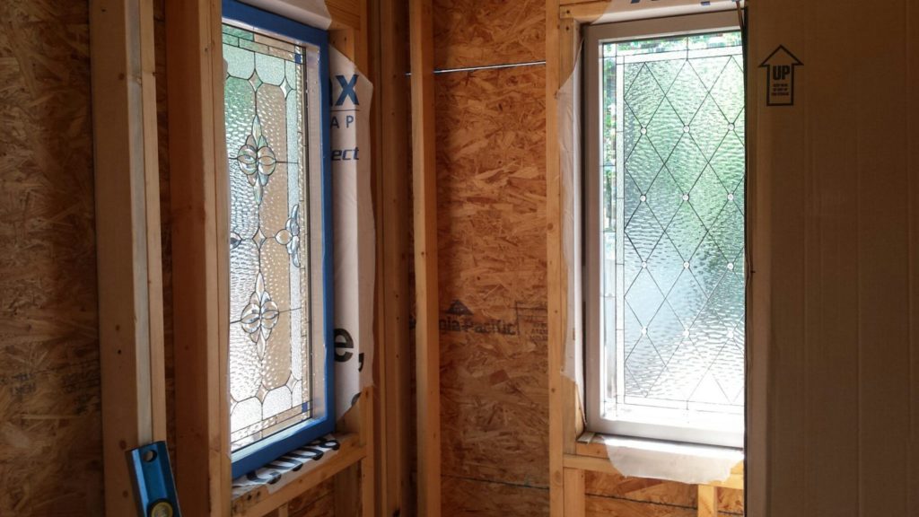 stained glass windows installed during the construction process