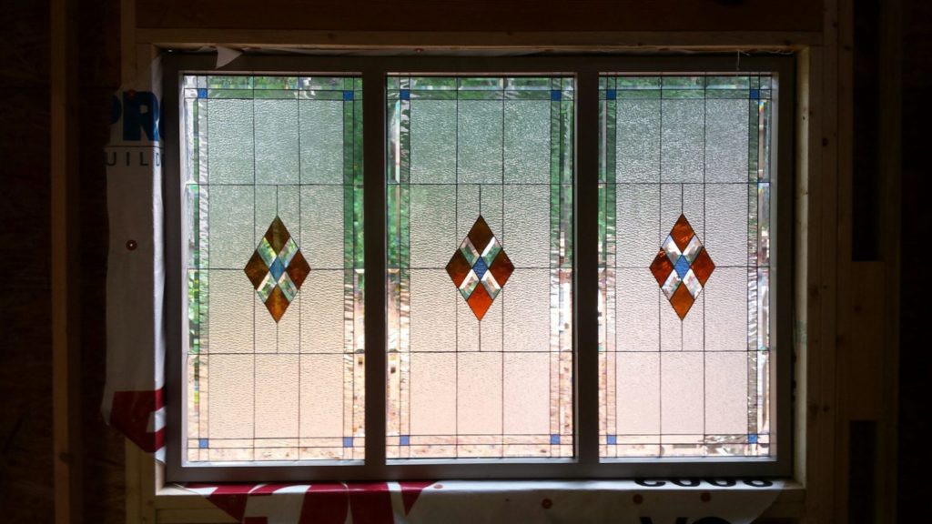 stained glass windows installed during the construction process
