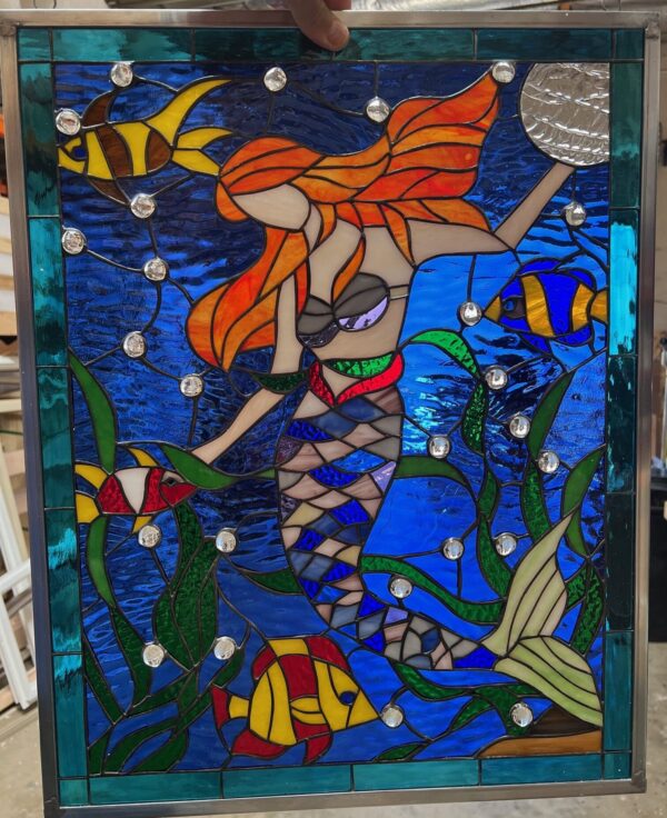 Exquisite! Mermaid & Jewels Stained Glass Window Panel