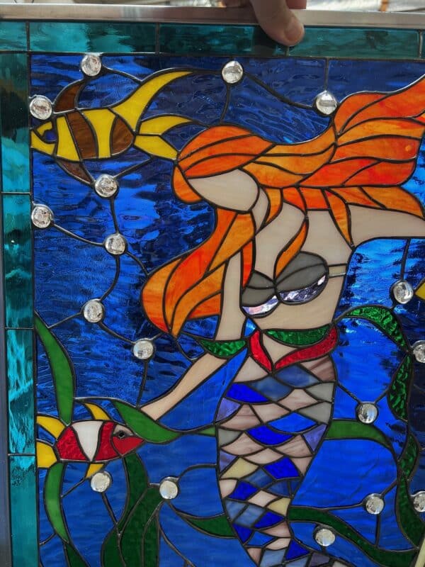 Exquisite! Mermaid & Jewels Stained Glass Window Panel