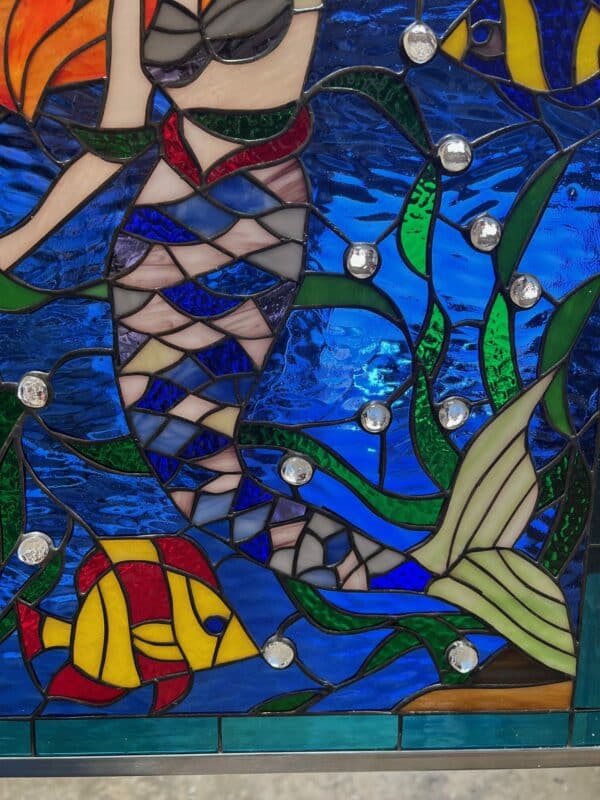 Exquisite! Mermaid & Jewels Stained Glass Window Panel