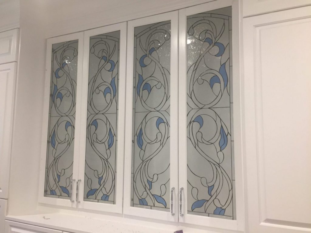 beveled floral stained glass cabinet inserts