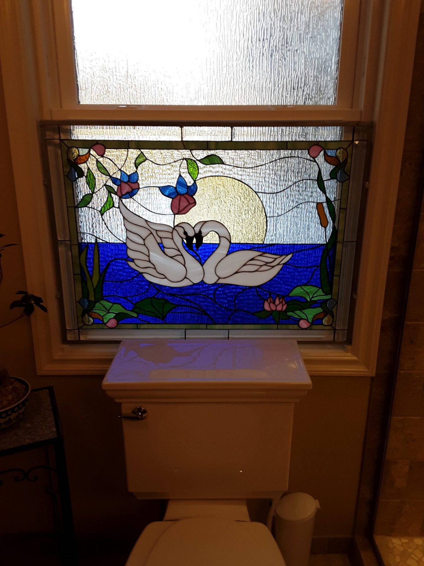 swan stained glass window insert