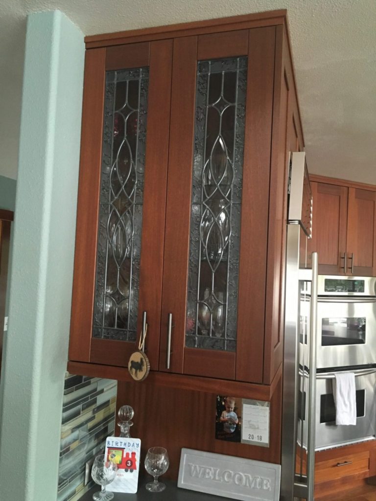 Two Lovely Leaded Beveled Stained Glass Cabinet Inserts