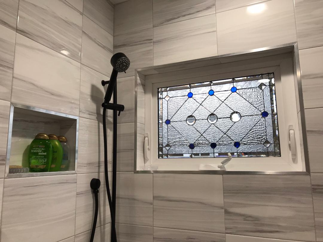 Beveled Glass Window Installed In Shower