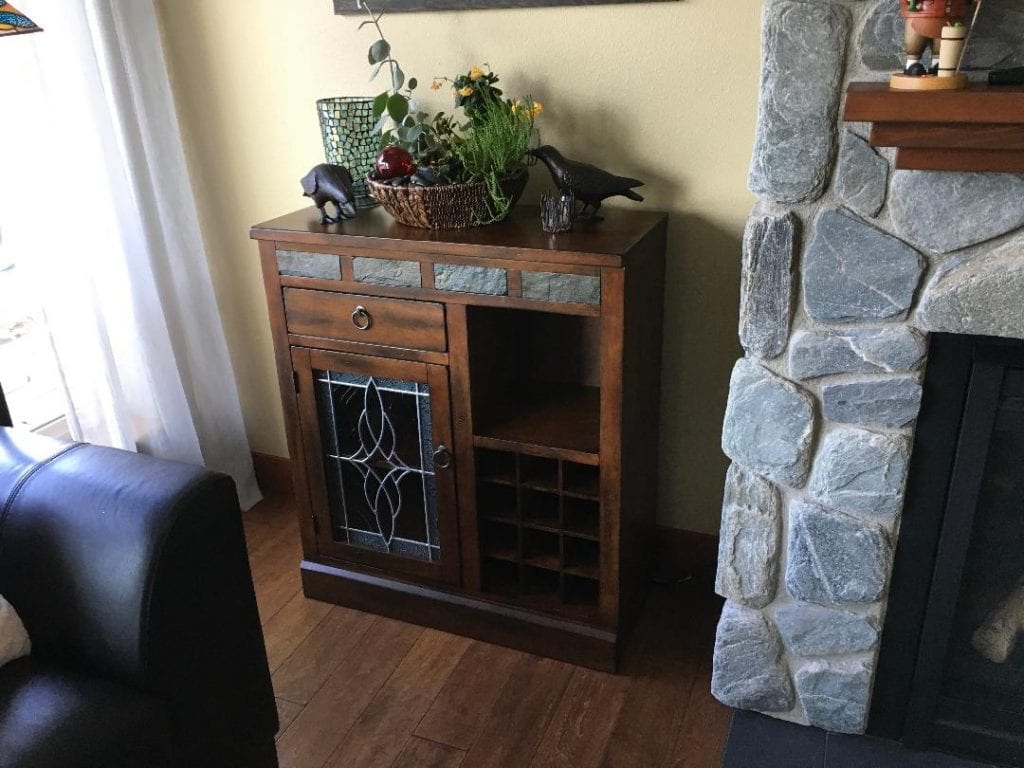 Stained Glass Panel Inserted Into A Furniture Cabinet