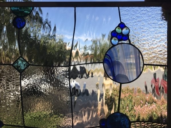"Bubbles" Geometric Abstract Stained Glass Window Panel Or Cabinet Insert