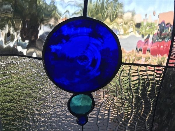 "Bubbles" Geometric Abstract Stained Glass Window Panel Or Cabinet Insert