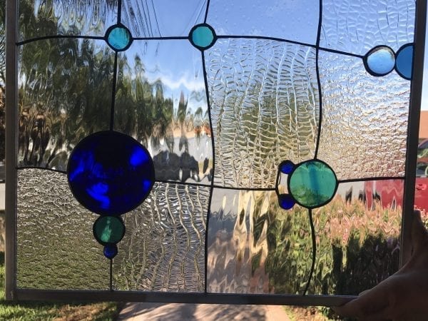 "Bubbles" Geometric Abstract Stained Glass Window Panel Or Cabinet Insert