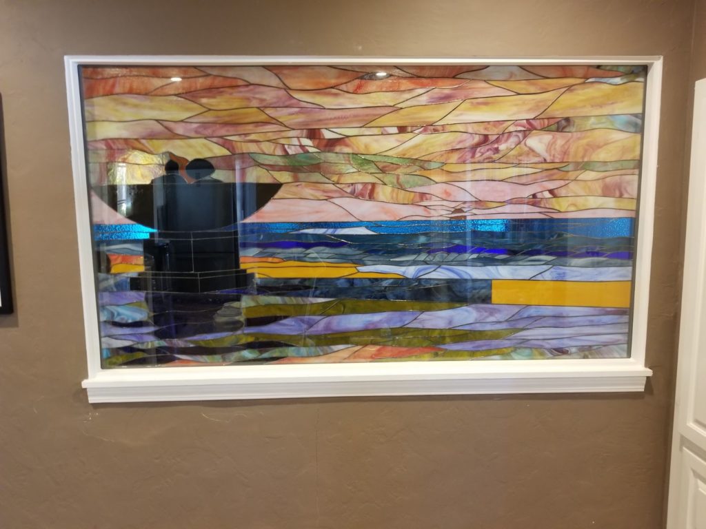 Sunset Stained Glass Window Installed In A Living Room