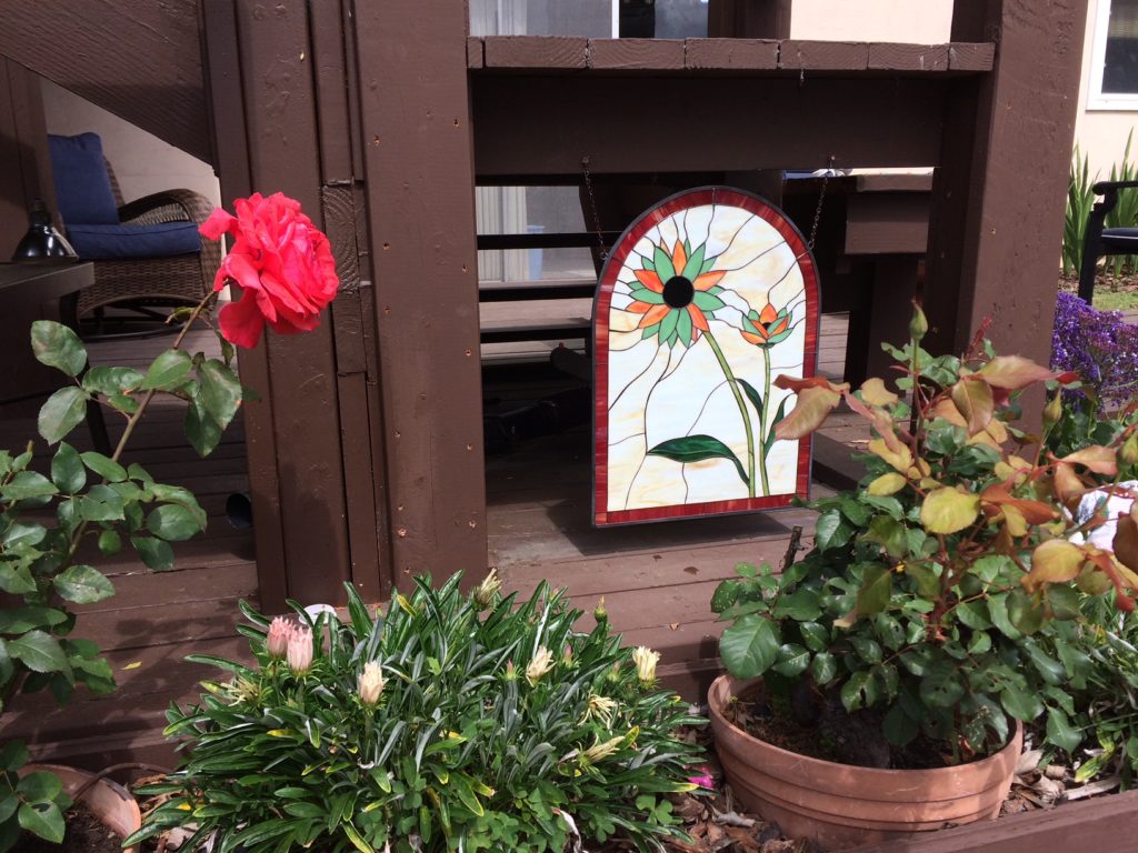 Stained Glass Sunflower Window Hung In The Garden