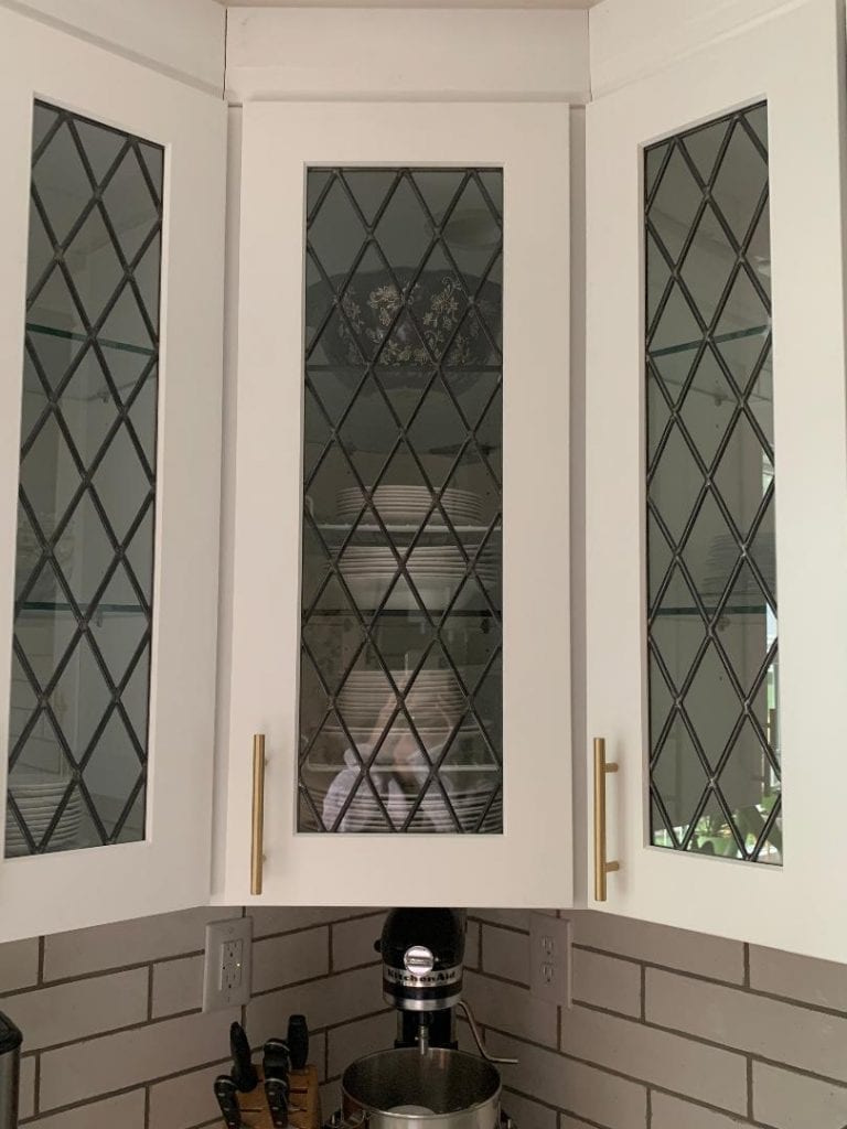 Tudor Style Diamond Leaded Glass Kitchen Cabinet Inserts ...