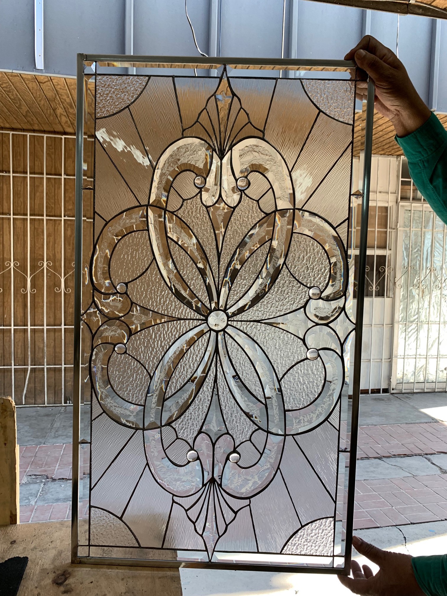 Beautiful Beveled Stained Glass Window Used As An Insert For A Bathroom