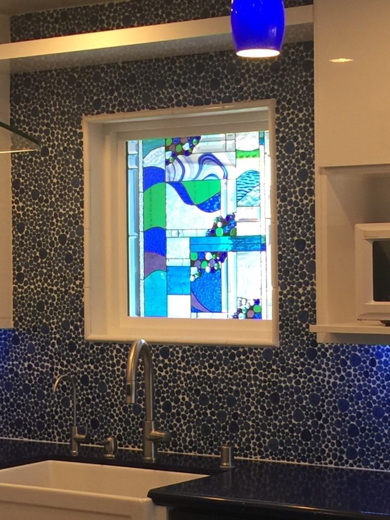 Contemporary Abstract Vinyl Framed Stained Glass Kitchen Window