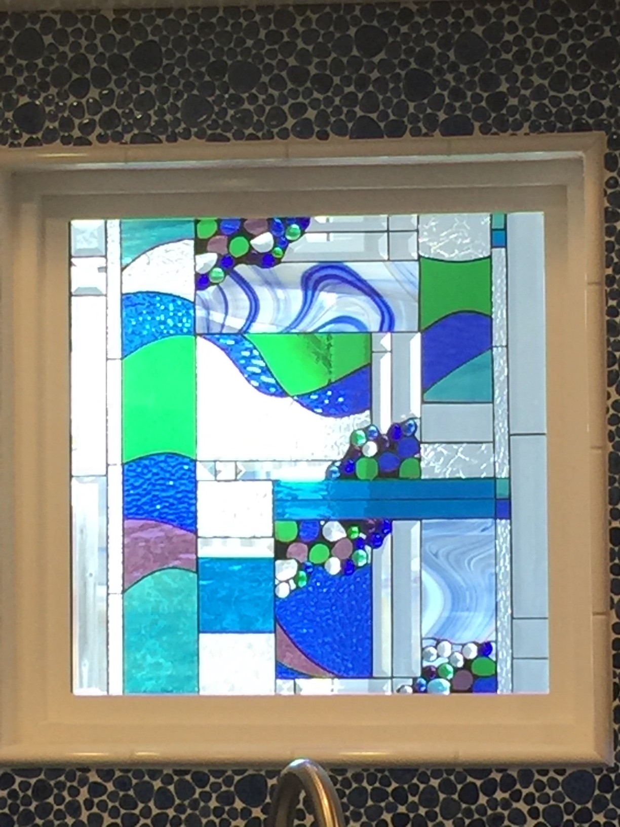 Contemporary Abstract Vinyl Framed Stained Glass Kitchen Window