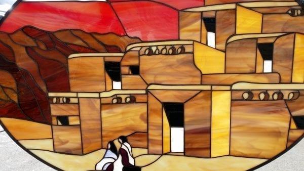 Southwestern Mexican Adobe House Leaded Stained Glass Window Panel