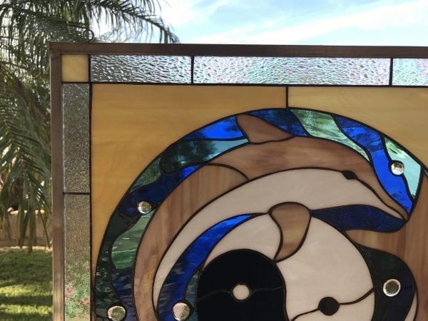 Ying Yang & Dolphins Leaded Stained Glass Window Panel