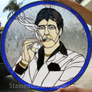 All original! Al Pacino's Tony Montana Scarface Stained Glass Panel