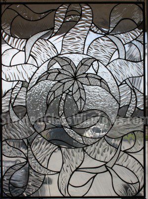 Abstract Palm Tree Leaded Stained Glass Window Panel