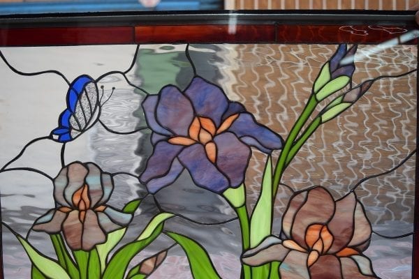 So beautiful!!! Iris, Butterfly and Calla lily Stained Glass Window Panel