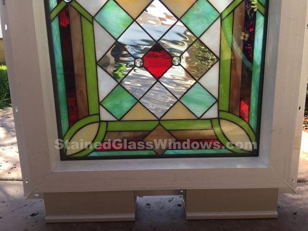 The “Malibu” Leaded Stained Glass Window Panel Insulated And Pre-installed Into Frame Vinyl Frame