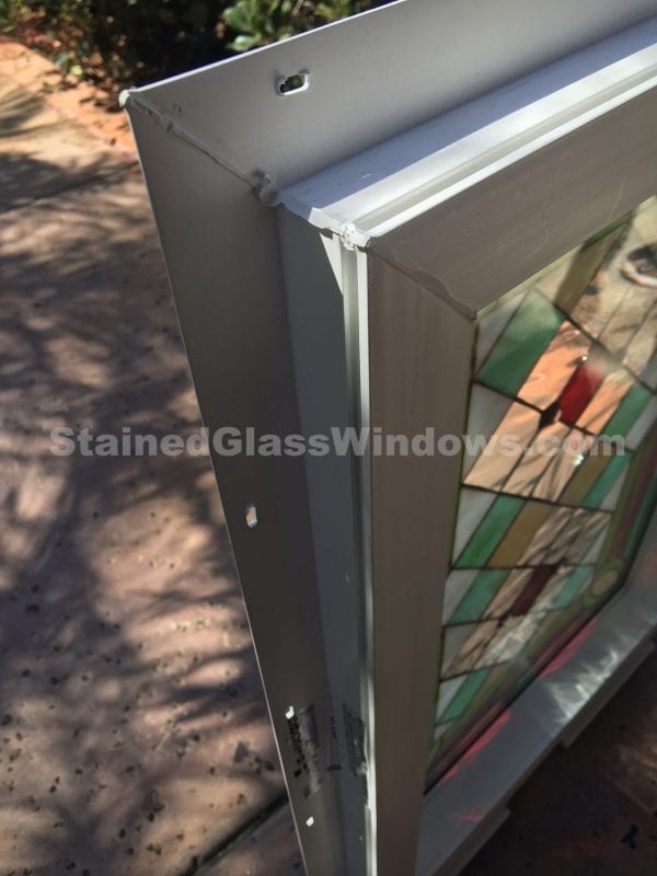The “Malibu” Leaded Stained Glass Window Panel Insulated And Pre-installed Into Frame Vinyl Frame