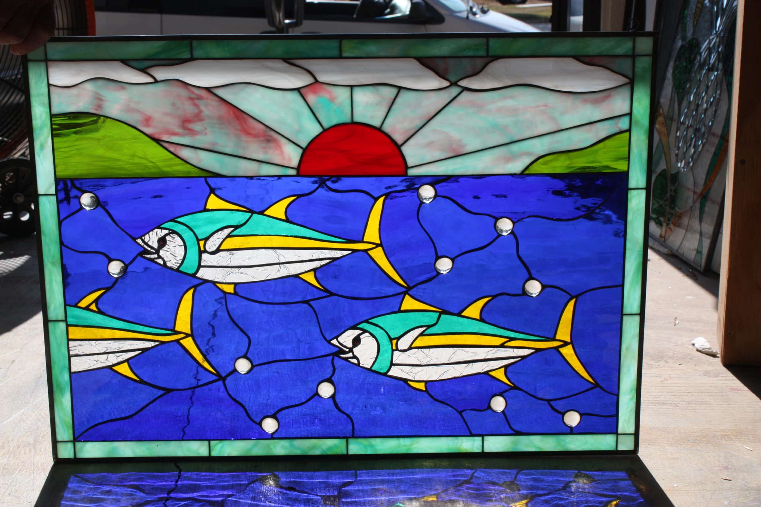 All Original! Hawaiian Ahi Tuna In Leaded Stained Glass Leaded Window Panel
