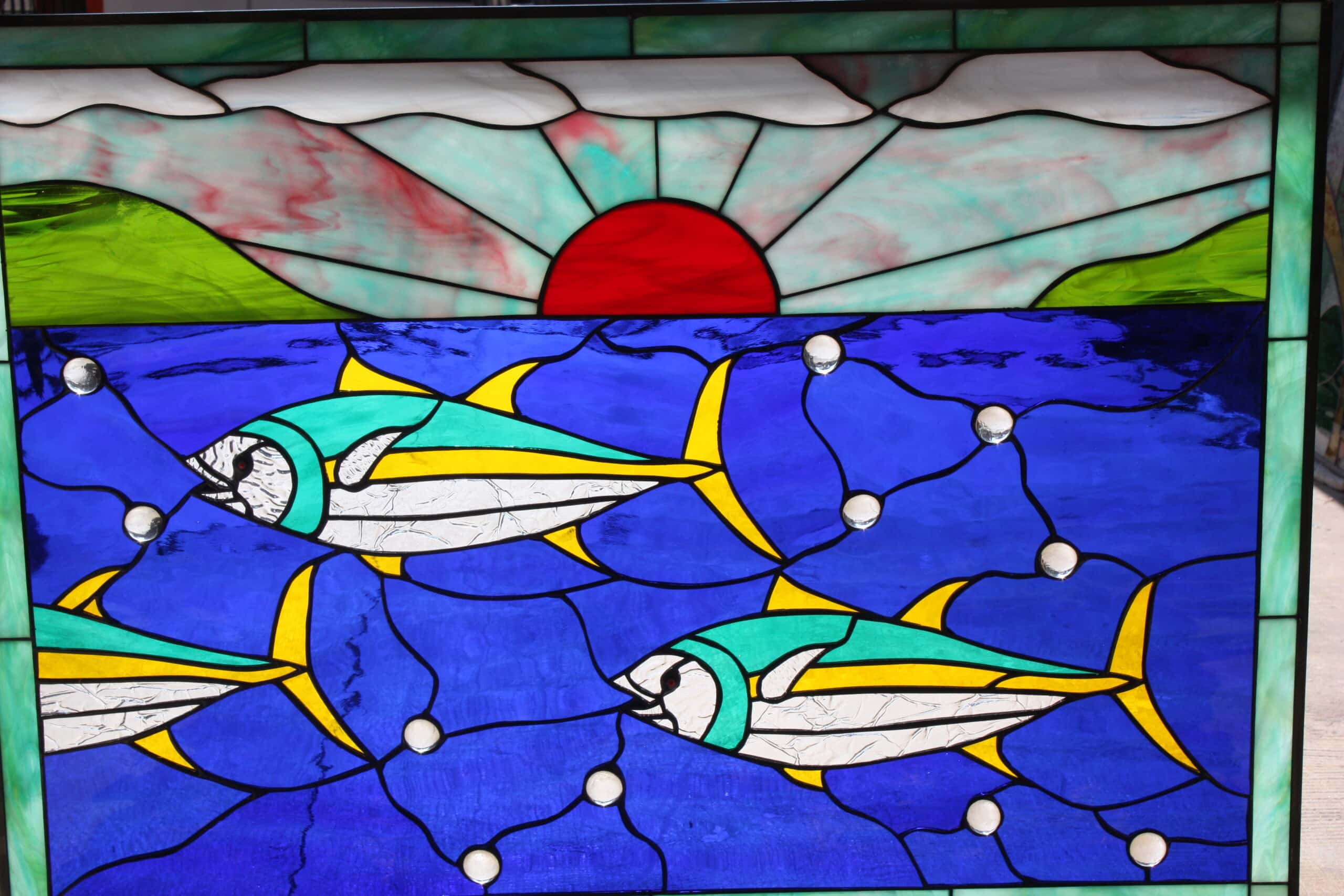 All Original! Hawaiian Ahi Tuna in Leaded Stained Glass Leaded Window Panel