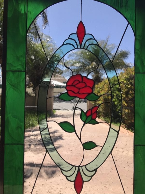 Lovely Single Red Rose Stained Glass Window Panel or Cabinet Insert