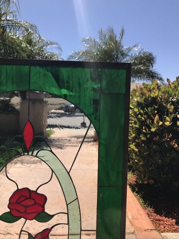 Lovely Single Red Rose Stained Glass Window Panel or Cabinet Insert