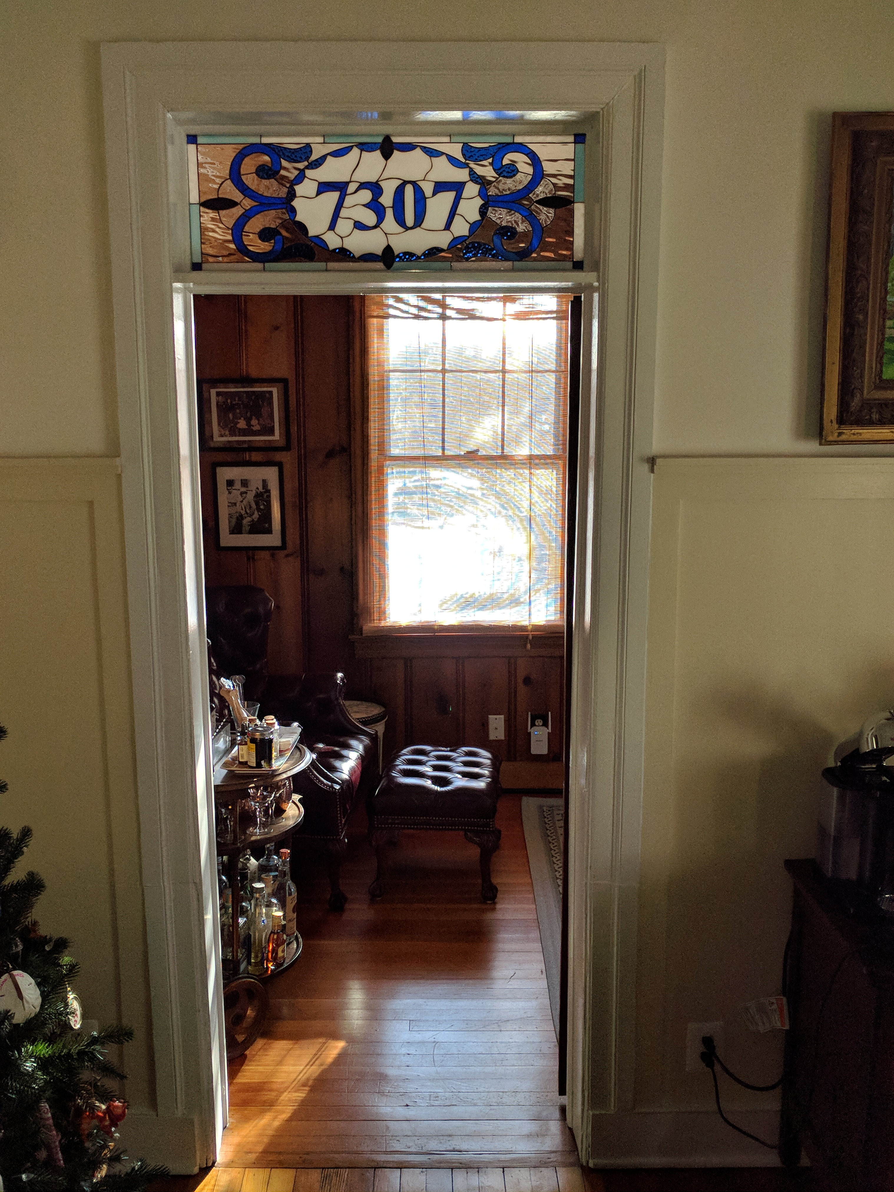Classic Custom Home Address Stained Glass Interior Transom