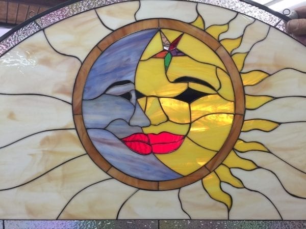 Cute!!! Cozy Sun, Moon & Star Leaded Stained Glass Window Panel