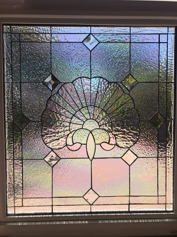 Vinyl Framed and Tempered Glass Insulated!! Iridescent Scallop Seashell Stained Glass & Beveled Window