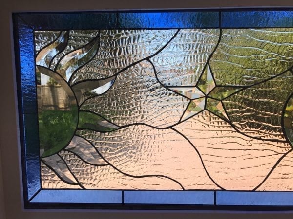 Install ready! Vinyl Framed and Insulated The Sun & Moon "Galaxy" Leaded Stained Glass & Beveled Window