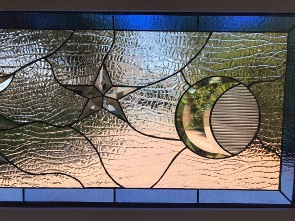 Install ready! Vinyl Framed and Insulated The Sun & Moon "Galaxy" Leaded Stained Glass & Beveled Window