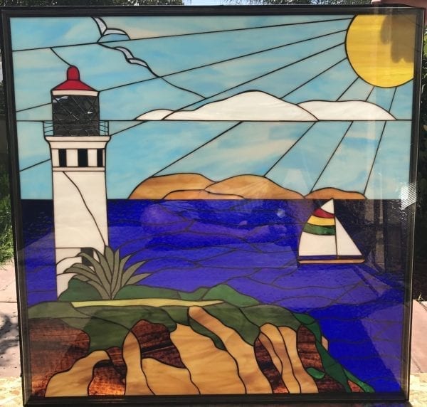 So Cool! View of Palos Verdes To Catalina Island Stained Glass Window Panel