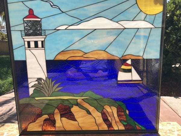 So Cool! View of Palos Verdes To Catalina Island Stained Glass Window Panel