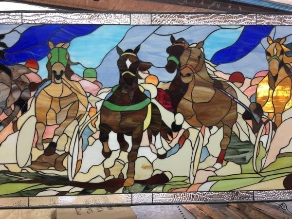 "The Finish Line" Horse Chariot Racing Leaded Leaded Stained Glass