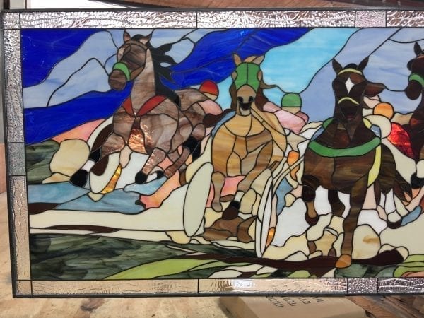 "The Finish Line" Horse Chariot Racing Leaded Leaded Stained Glass