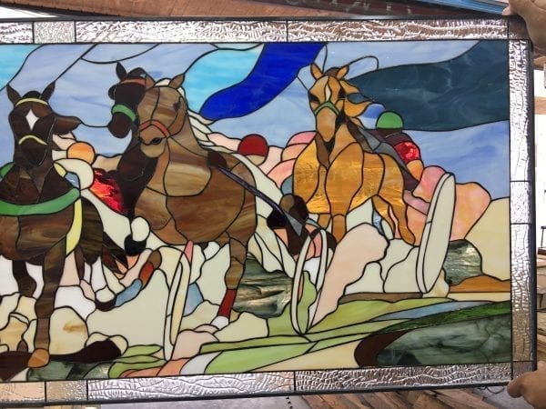 "The Finish Line" Horse Chariot Racing Leaded Leaded Stained Glass