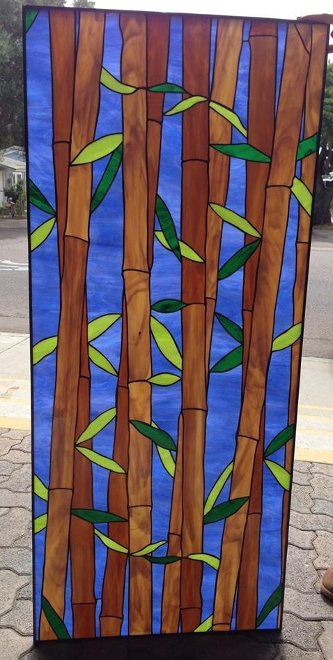 Lovely! "Bamboo & Sky" Stained Glass Window Panel or Cabinet Insert
