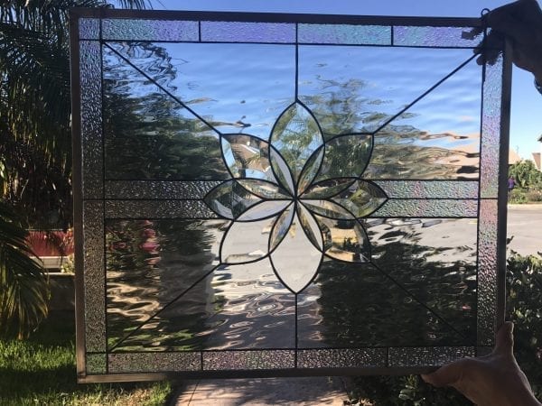 The "Irvine" Beveled Flower Leaded Stained Glass Window Panel