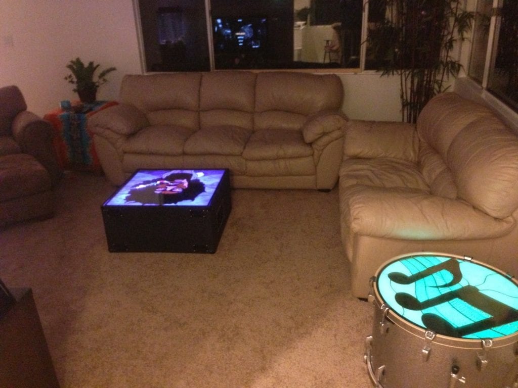 Illuminating triple paned stained glass coffee & drum tables